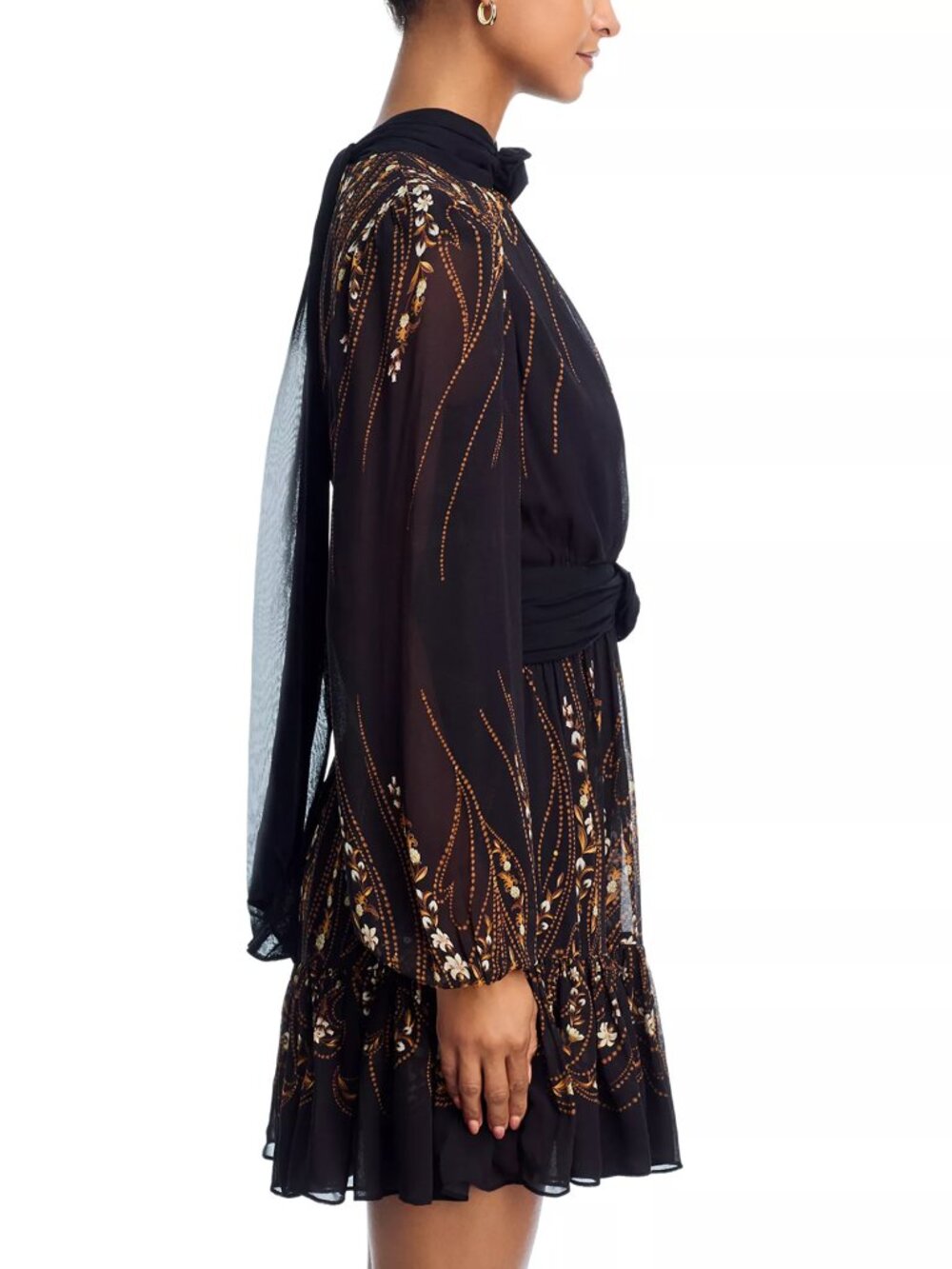 FARM Rio Black Garden Silhouette Floral Long Sleeve Mini Dress - Picture 8 of 11